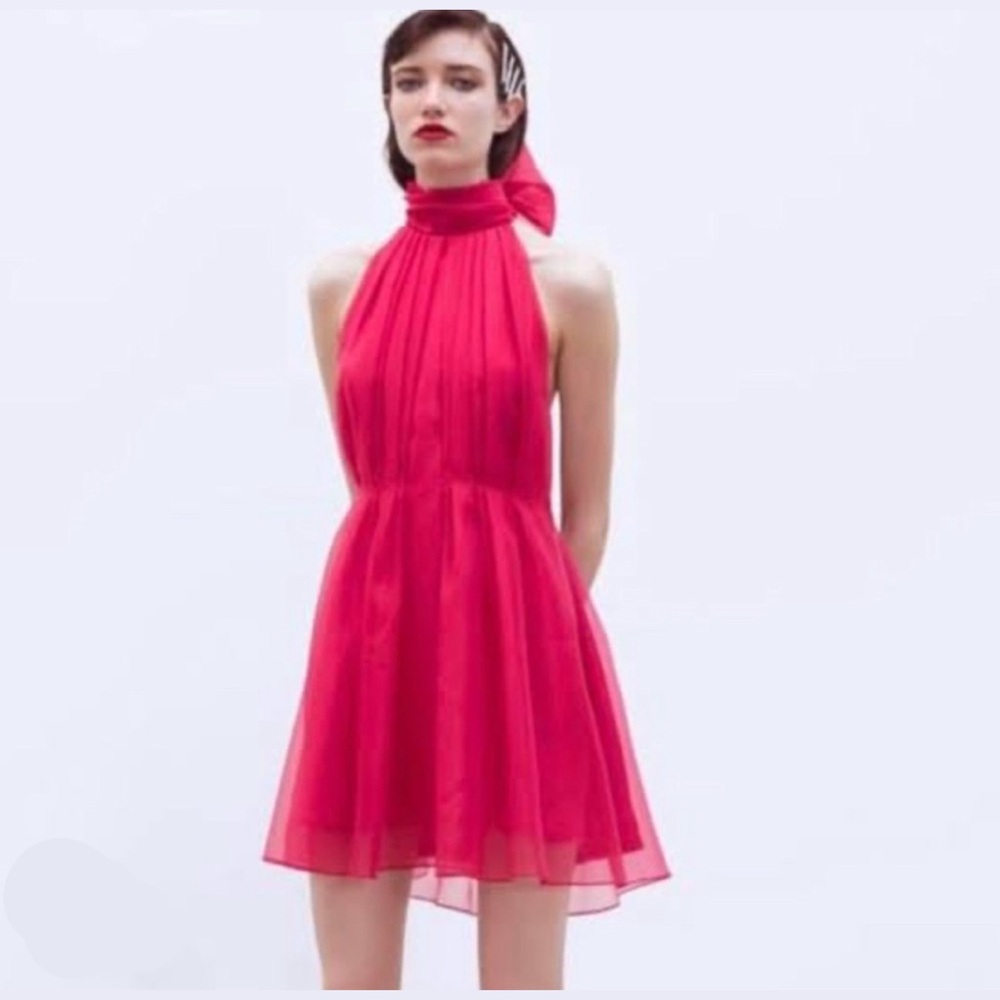Zara hot pink/red organza mini dress size M